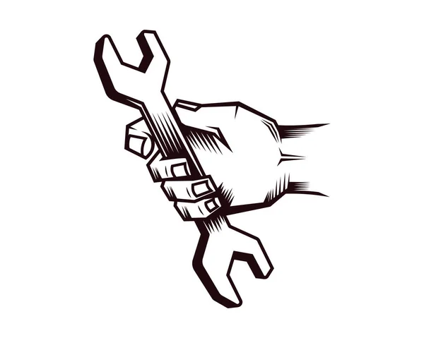 Hand Und Schraubenschlüssel Symbol Mit Silhouette Vektor — Stockvektor