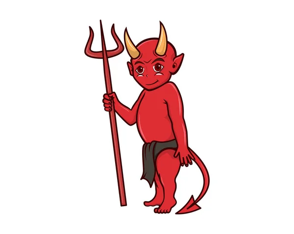 Cute Devil Illustration Cartoon Style Vector — 스톡 벡터