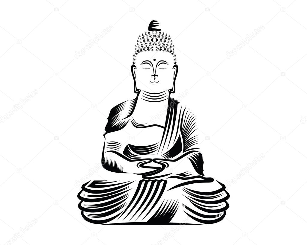 Buddha Illustration with Silhouette Style Vector