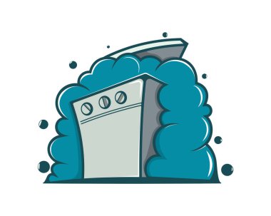 Çamaşır Simgesi ile Çamaşır Makinesi ve Bubbles Vektörü