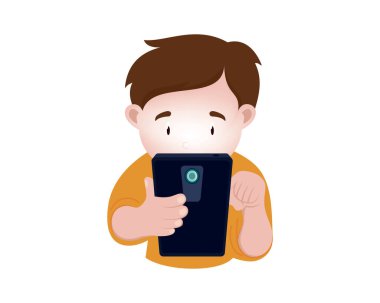 Bir Çocuk Akıllı Telefon Çizim Vektörü Kullanıyor