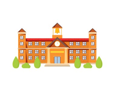 Ağaç Resimleri Vektörlü Ayrıntılı Okul Binası