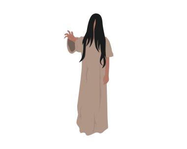 Detaylı Ürkütücü Kadın veya Kuntilanak Çizim Vektörü