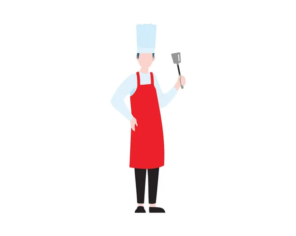 Chef Håller Spatula Gesture Illustration Med Tecknad Stil Vektor — Stock vektor