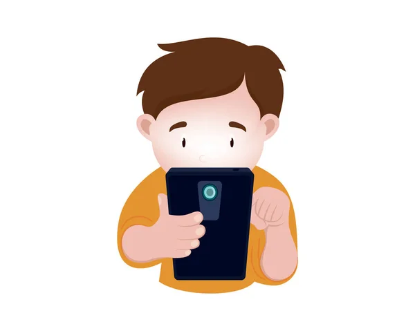 Bir Çocuk Akıllı Telefon Çizim Vektörü Kullanıyor