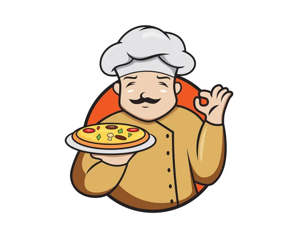 Pizza Chef Mascotte Illustratie Met Cartoon Style Vector — Stockvector