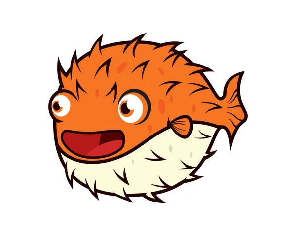 Natación Fugu Fish Con Alegre Expresión Vector Ilustración — Vector de stock