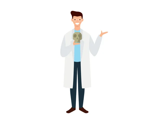 Antropoloog Met Lab Coat Holding Skull Illustration Vector — Stockvector