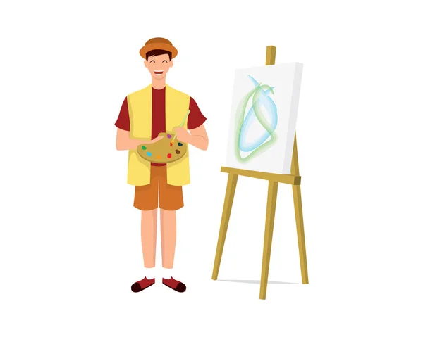 Hombre Pintor Con Pintura Gesto Ilustración Vector — Vector de stock