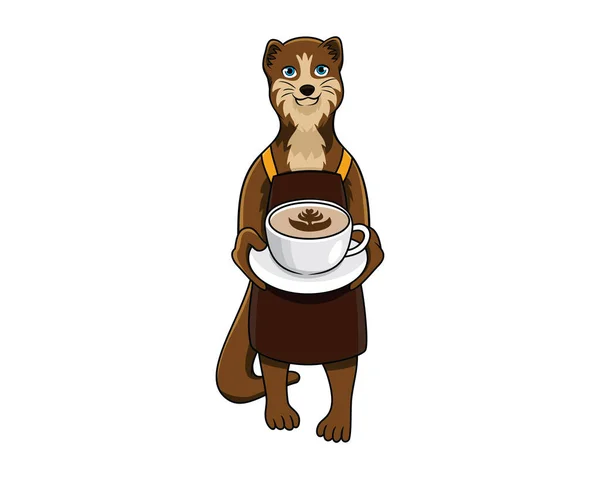 Gedetailleerde Civet Mascotte Serveert Een Kopje Koffie Illustratie Vector — Stockvector