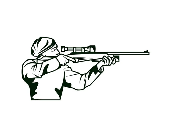 Man Aaim Shoot Sniper Illustration Silhouette Style Vector — Stockový vektor
