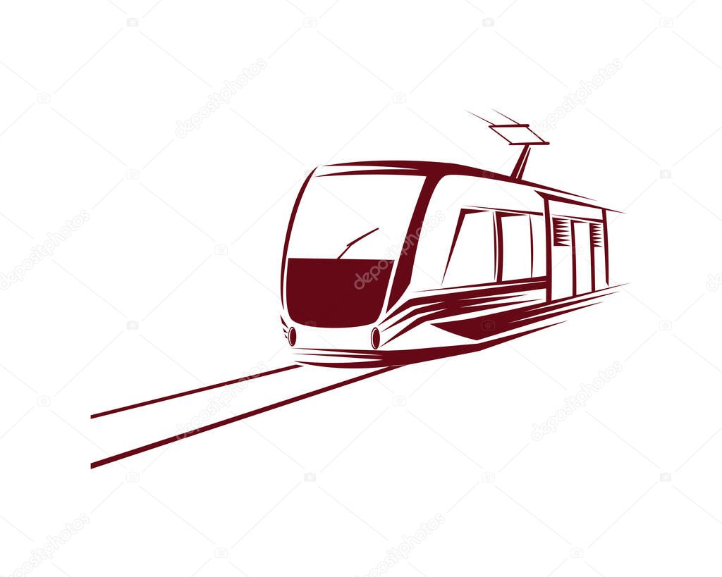 Tram Illustration with Silhouette Style Vector