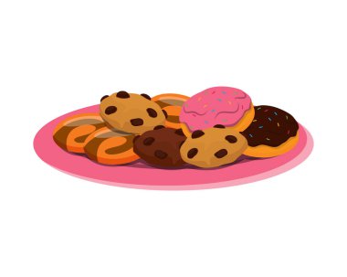 Bir tabak ev yapımı bisküvi ve donut illüstrasyon vektörü