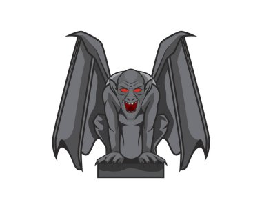 Oturan Poz Çizim Vektörüyle Ayrıntılı Gargoyle