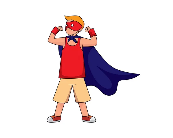 Pojke Bär Mask Och Mantel Som Symbol För Superhjälte Vektor — Stock vektor
