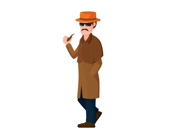 Smoking Pipe Cool Gesture Illustration Vektörü Olan Bir Dedektif — Stok Vektör