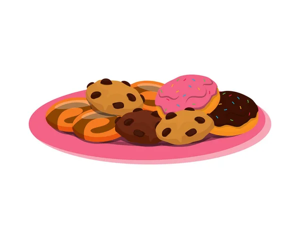 Uma Placa Biscoitos Caseiros Donuts Ilustração Vector — Vetor de Stock