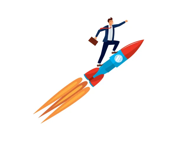 Businessman Rocket Flying Sky Illustration Vector — Stock Vector