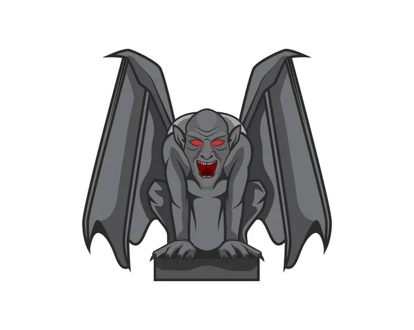 Detaljerad Gargoyle Med Sitting Pose Illustration Vektor — Stock vektor