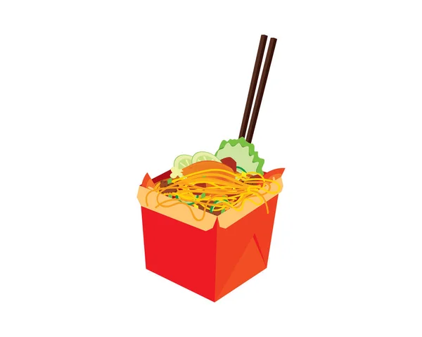 Makanan Mie Tiongkok Detil Dalam Kotak Ilustrasi Paket Vektor - Stok Vektor