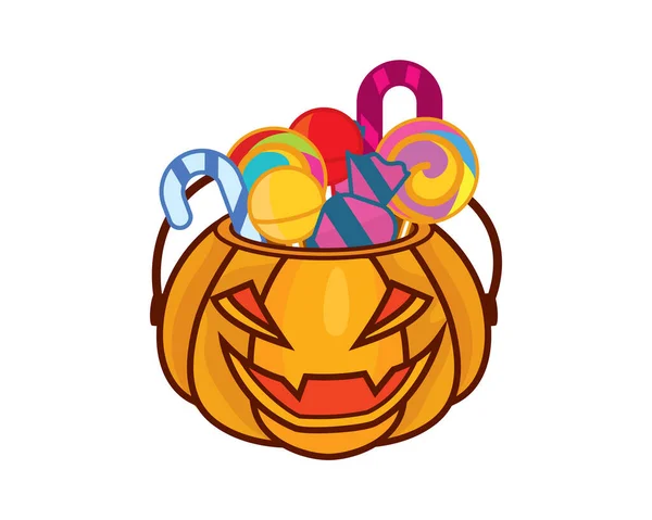 Halloween Kürbiseimer Mit Süßigkeiten Illustrationsvektor — Stockvektor