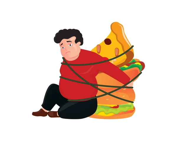Homme Obèse Attaché Par Fast Food Vecteur — Image vectorielle