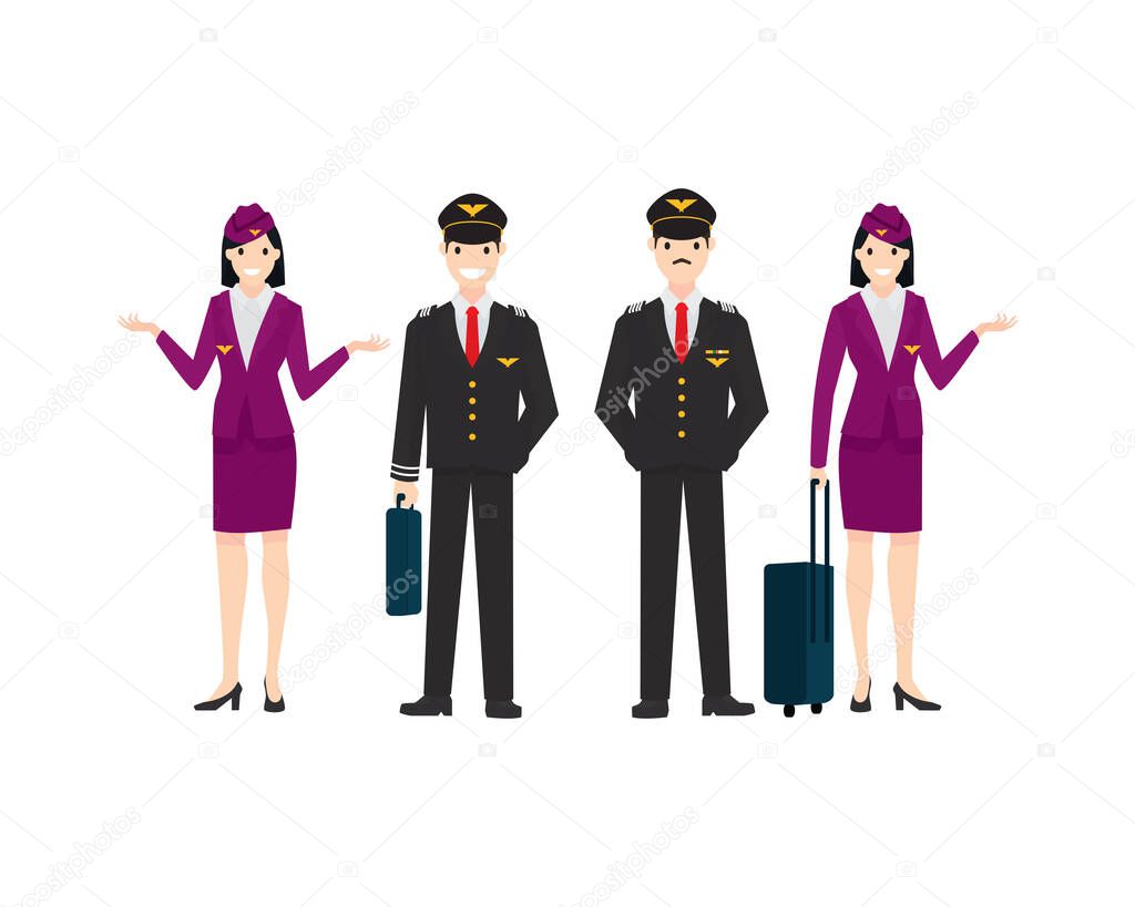 Pilots and Stewardesses Illustration Vector