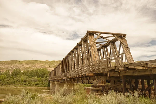 Decaying East Coulee Truss Bridge Atlas Coal Mine Red Deer — Stock Photo, Image