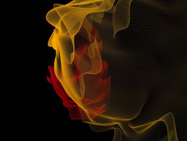 3 boyutlu görüntüleme. Fantastik çok renkli soyut fraktal çizgiler siyah üzerine eğilir