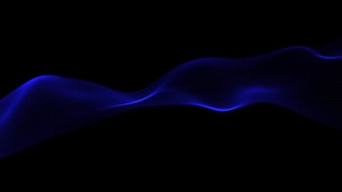Fantastik mavi soyut fraktal çizgiler siyah arkaplanda bükülür. 4k döngü dalgaları