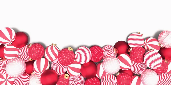 Renderelés Digitális Illusztráció Vörös Karácsonyi Labdák Banner Szezonális Nyaralás Háttér — Stock Fotó