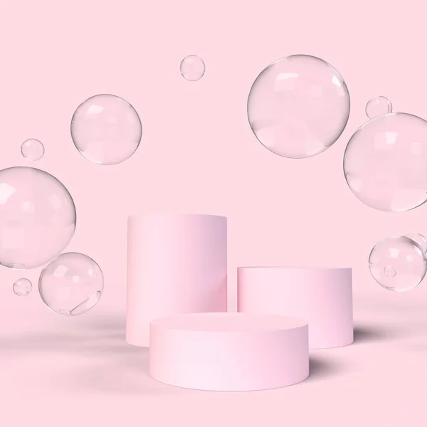 Abstract minimal scene with cylinder podiums in cream pink colors. 3d render