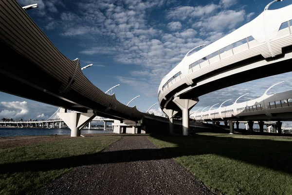 Underside of an elevated roads against the blue sky — Stock Photo, Image