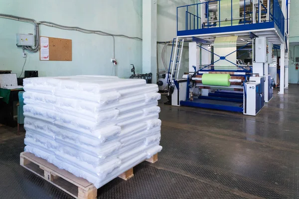 Rolls of polyethylene or polypropylene film in a warehouse — Stock Photo, Image