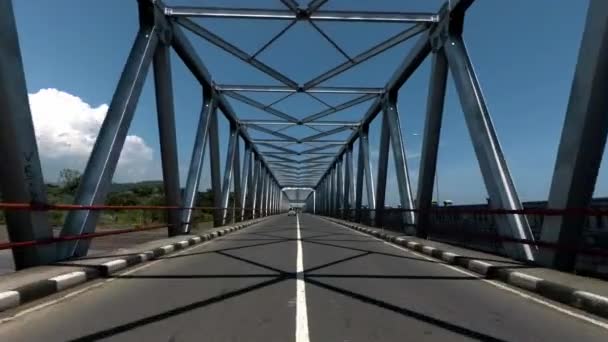 Support above the bridge, steel structure close-up — Stock Video