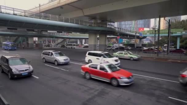 Modern city traffic at morning in shanghai, China — Stock Video