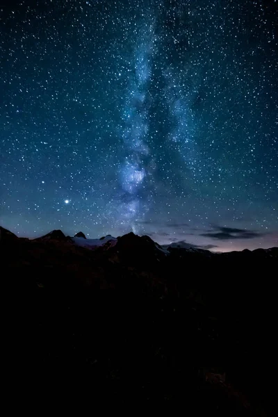 Night Landscape Wtih Star Sky Alps Mountains Switzerland Stock Photo