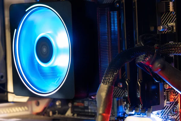 Cooler of processor with neon light. LED Light, CPU Cooler.