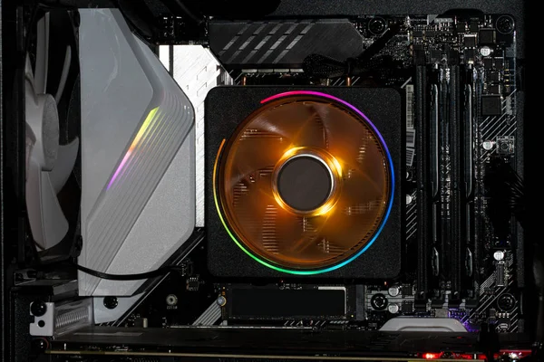 Cooler of processor with neon light. LED Light, CPU Cooler.