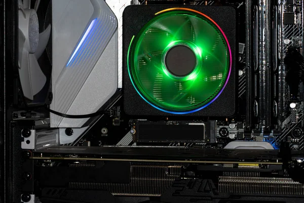 Cooler of processor with neon light. LED Light, CPU Cooler.