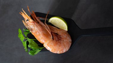 Limon ve maydanoz ile jumbo karides Ince seçim.