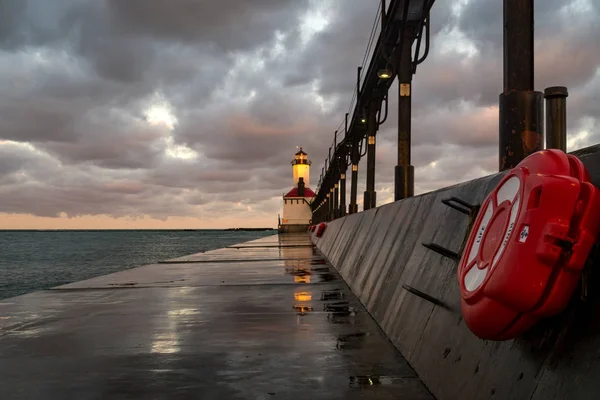 Michigan City Vuurtoren Bij Zonsopgang Indiana Usa — Stockfoto