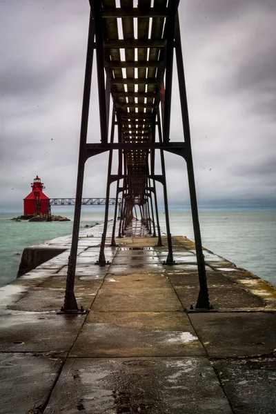 Stormachtige Luchten Een Koude Val Herfst Dag Uitkijken Pier Hoofd — Stockfoto