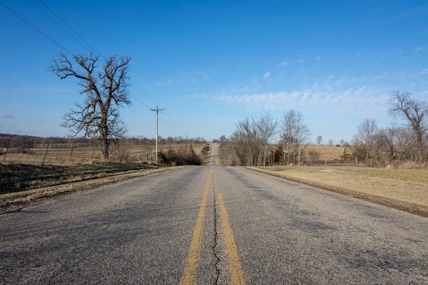 Looking Rural Road Cold Winter Morning Illinois Usa — Stock Photo, Image