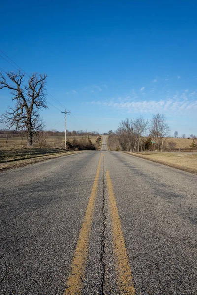 Mirando Por Camino Rural Una Fría Mañana Invierno Illinois Estados — Foto de Stock