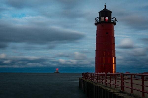 Milwaukee pierhead lighthouse late evening/dusk as the clouds roll in.