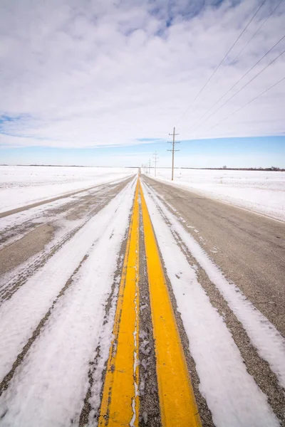 Dangerous Ice Covered Country Road Illinois Sub Zero Weather — Stock Photo, Image