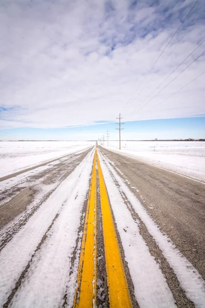 Dangerous Ice Covered Country Road Illinois Sub Zero Weather — Stock Photo, Image