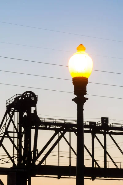 Zonsondergang Bij Oude Spoorbrug Ottawa Illinois — Stockfoto