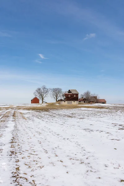 Ferme Abandonnée Midwest Par Une Journée Froide Enneigée Hivers — Photo